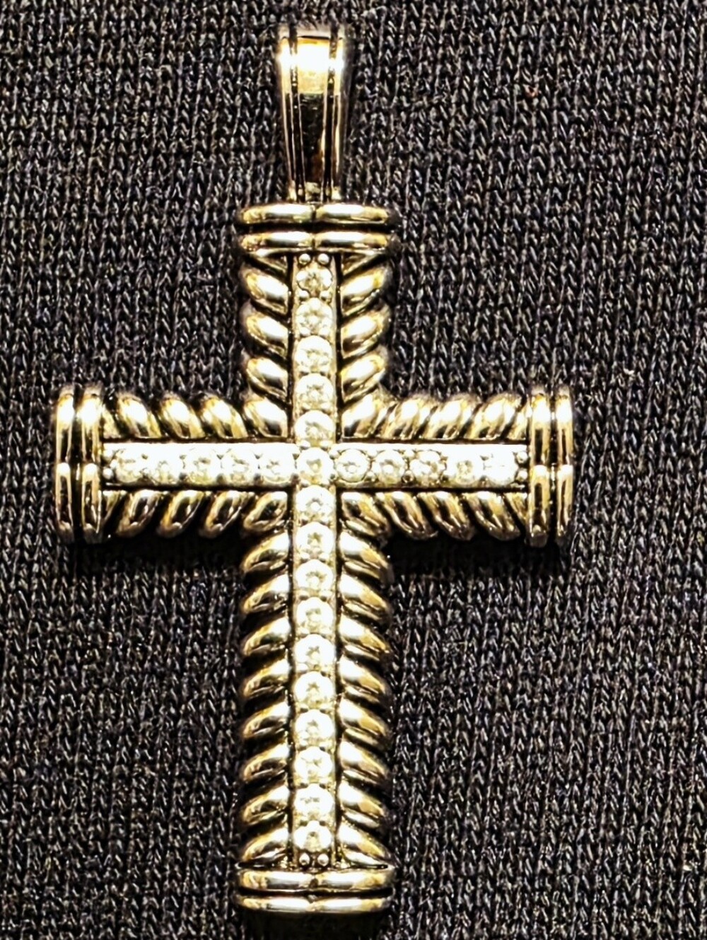 David Yurman Sterling Silver Cross With White Pave Diamonds Filling The Center